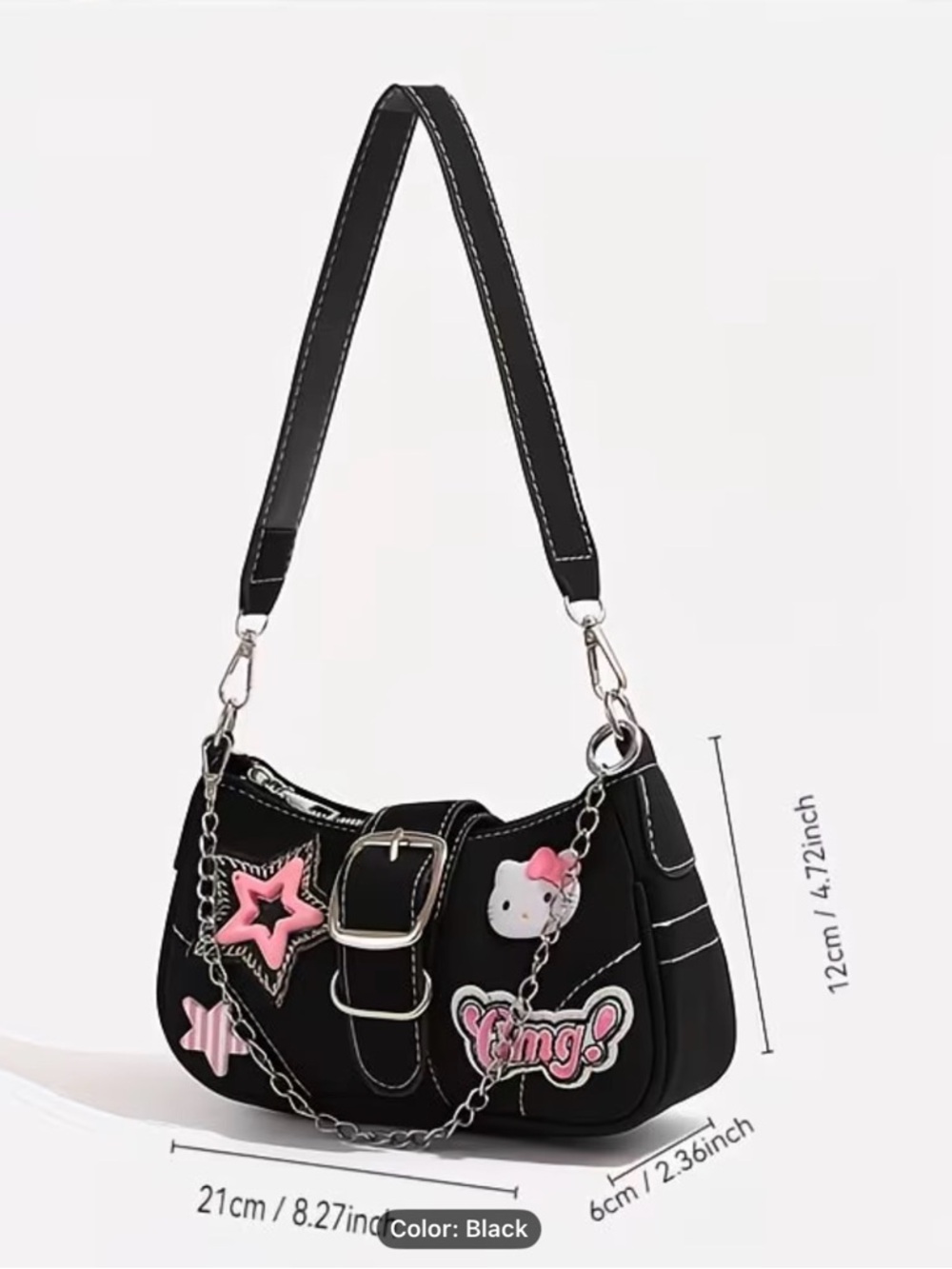 Sanrio Hello Kitty Y2K Shoulder Bag Black Kawaii Purse Chain Strap Cute Mini Bag - Picture 2 of 9